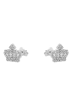 Displays the silver tone 'juicy' branded crystal motif crown stud earrings 