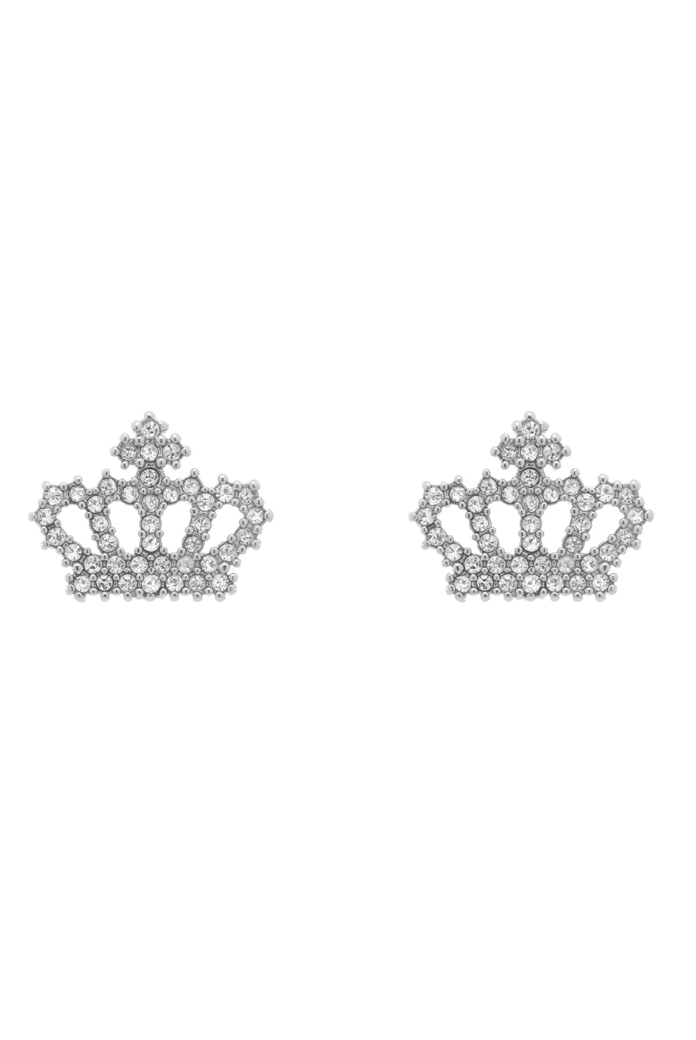 Displays the silver tone 'juicy' branded crystal motif crown stud earrings 