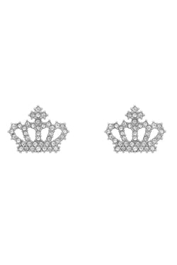 Displays the silver tone 'juicy' branded crystal motif crown stud earrings 