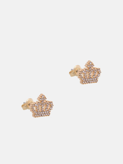 GOLD TONE CRYSTAL MOTIF CROWN STUD EARRINGS