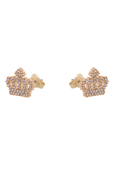 GOLD TONE CRYSTAL MOTIF CROWN STUD EARRINGS