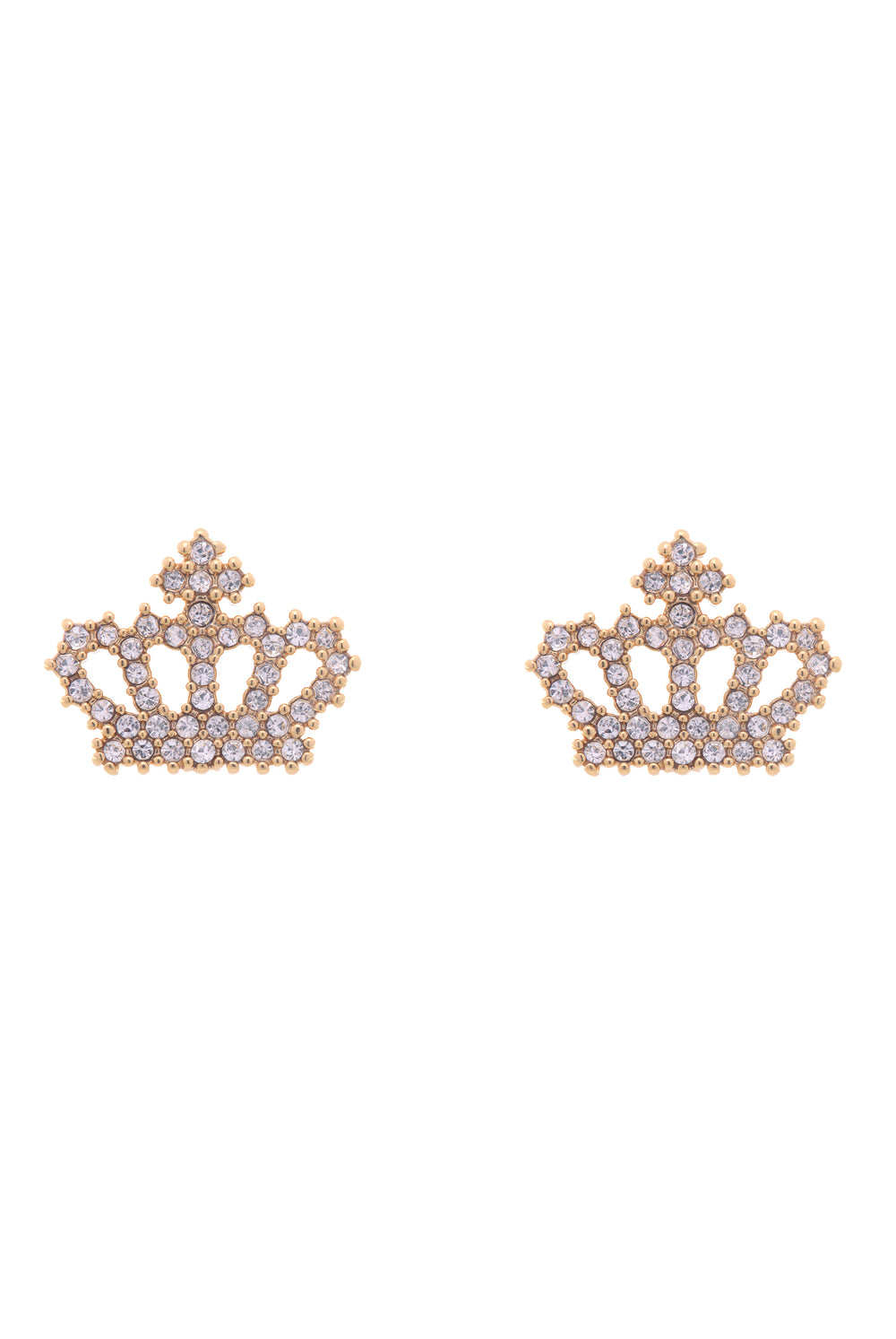 Displays the Gold Tone 'Juicy' branded crystal motif crown stud earrings 