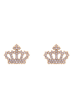 Displays the Gold Tone 'Juicy' branded crystal motif crown stud earrings 