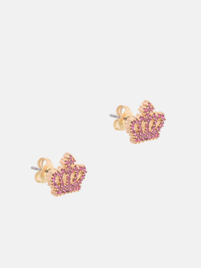 GOLD TONE CRYSTAL MOTIF CROWN STUD EARRINGS