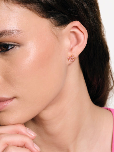 GOLD TONE CRYSTAL MOTIF CROWN STUD EARRINGS