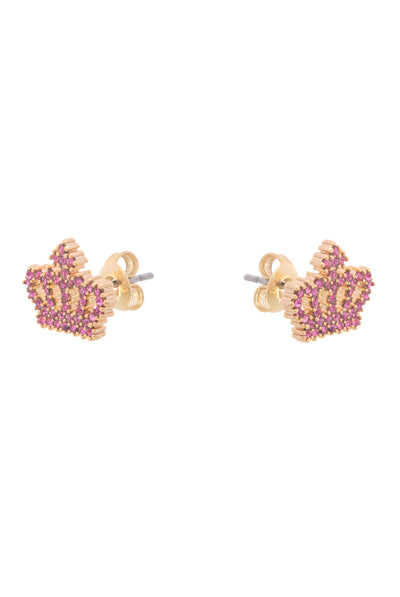 GOLD TONE CRYSTAL MOTIF CROWN STUD EARRINGS