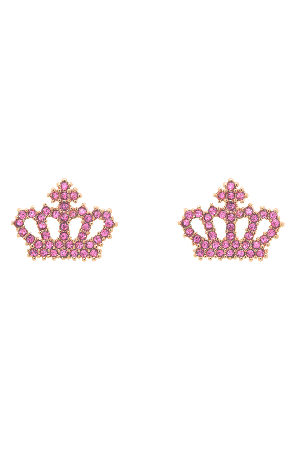 Displays the Gold Tone 'Juicy' branded crystal motif crown stud earrings 