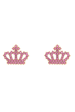Displays the Gold Tone 'Juicy' branded crystal motif crown stud earrings 