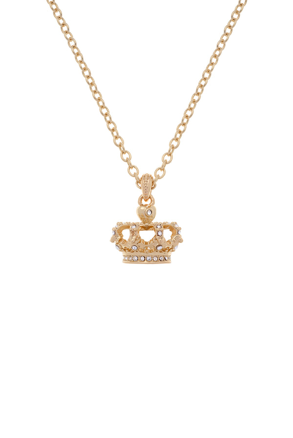 Displays the Gold Tone 'Juicy' branded crystal heritage crown pendant
