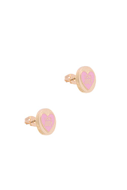 Displays the Gold Tone 'Juicy' branded love juicy enamel stud earrings 