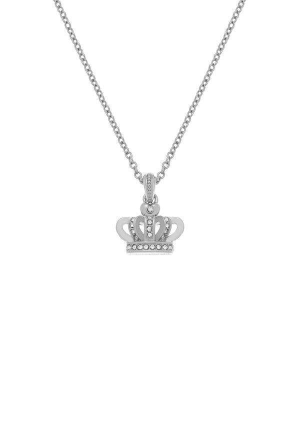 Displays the Silver Tone 'Juicy' branded crystal icon crown pendant