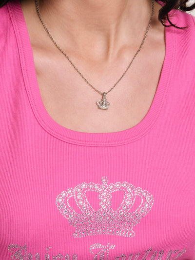 SILVER TONE CRYSTAL ICON CROWN PENDANT