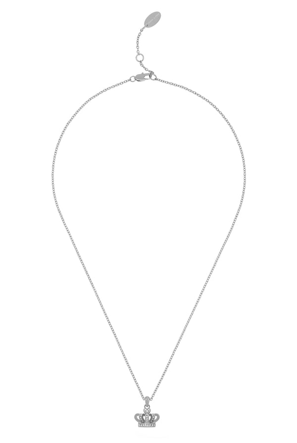 Displays the Silver Tone 'Juicy' branded crystal icon crown pendant