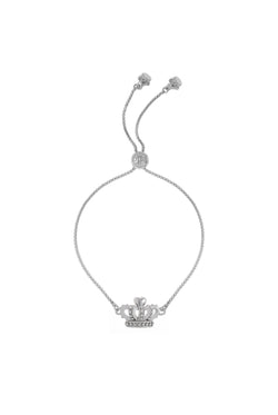 Displays the Silver tone 'Juicy' branded icon crown adjustable bracelet 