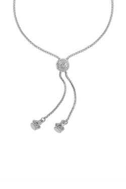 Displays the Silver tone 'Juicy' branded icon crown adjustable bracelet 