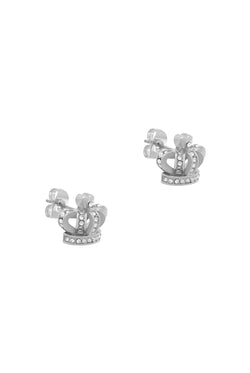 Displays the Silver Tone 'Juicy' branded icon crown stud earrings 