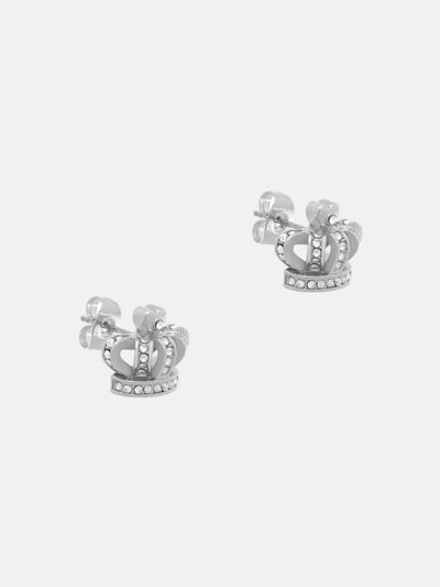 SILVER TONE CRYSTAL ICON CROWN STUD EARRING
