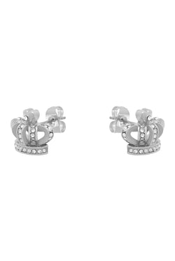 Displays the Silver Tone 'Juicy' branded icon crown stud earrings 