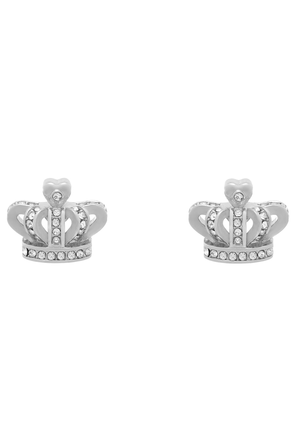 Displays the Silver Tone 'Juicy' branded icon crown stud earrings 