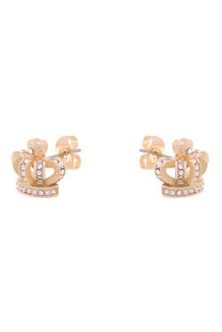 Displays the Gold Tone 'Juicy' branded crystal icon stud earrings 