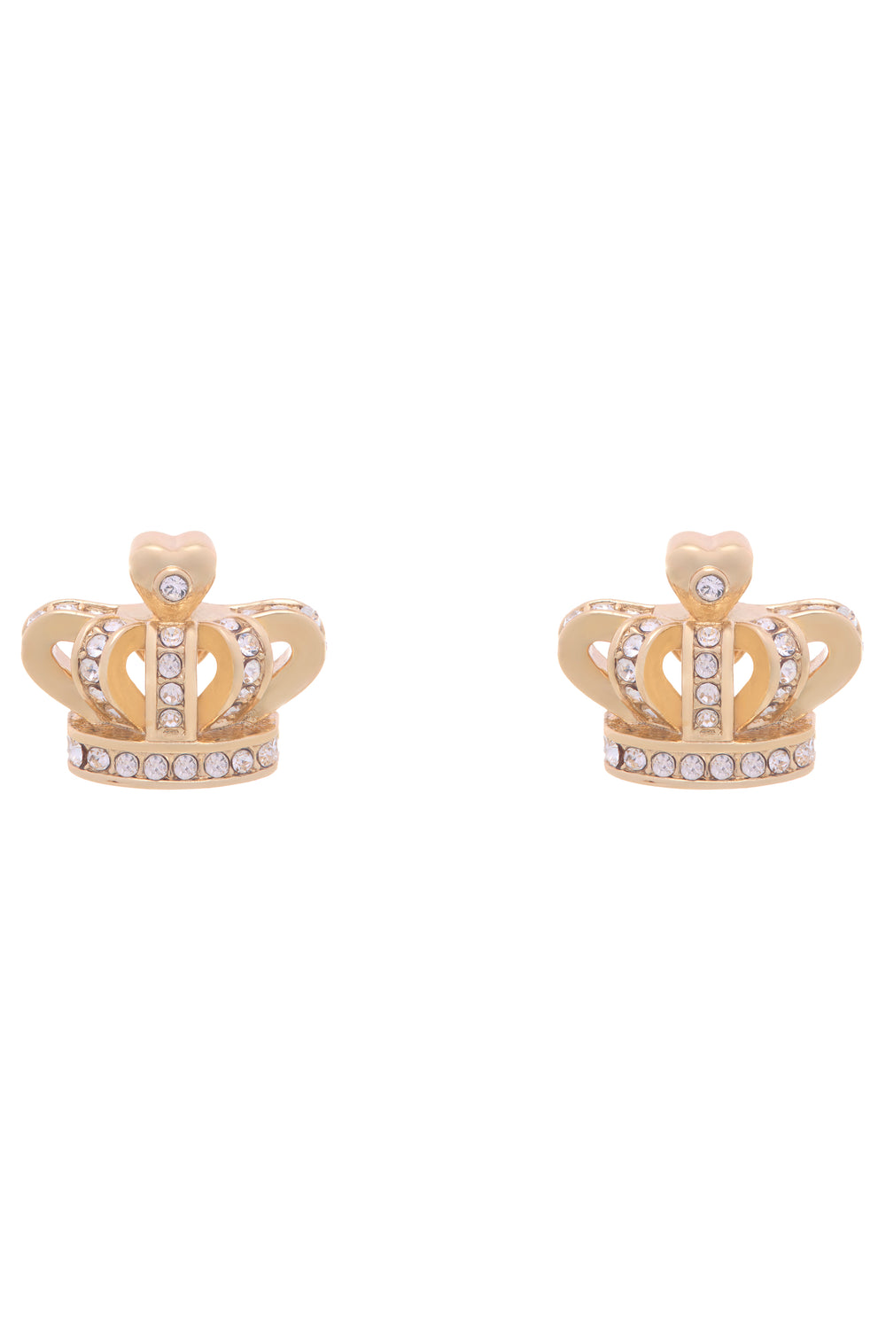 Displays the Gold Tone 'Juicy' branded crystal icon stud earrings 