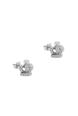 Displays the Silver Tone 'Juicy' branded icon crown stud earrings 