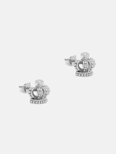 SILVER TONE ICON CROWN STUD EARRING