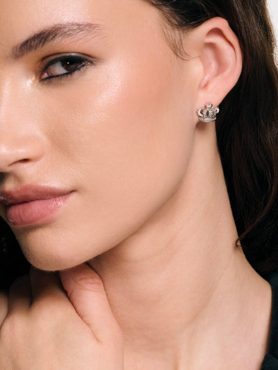 SILVER TONE ICON CROWN STUD EARRING