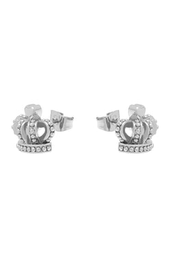 Displays the Silver Tone 'Juicy' branded icon crown stud earrings 