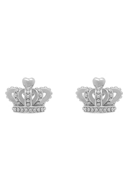 Displays the Silver Tone 'Juicy' branded icon crown stud earrings 