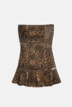 Displays the Animal 'Juicy' branded denim bandeau mini dress