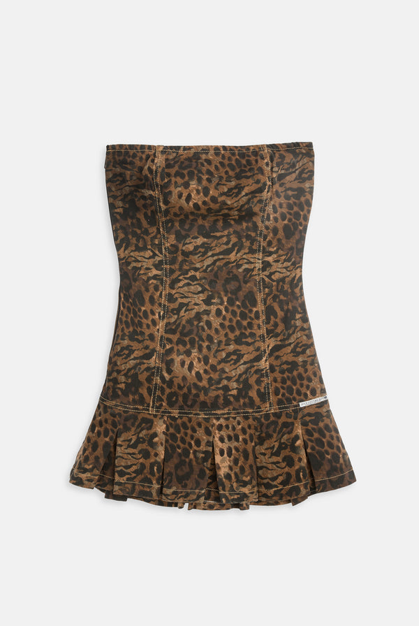 ANIMAL DENIM BANDEAU MINI DRESS