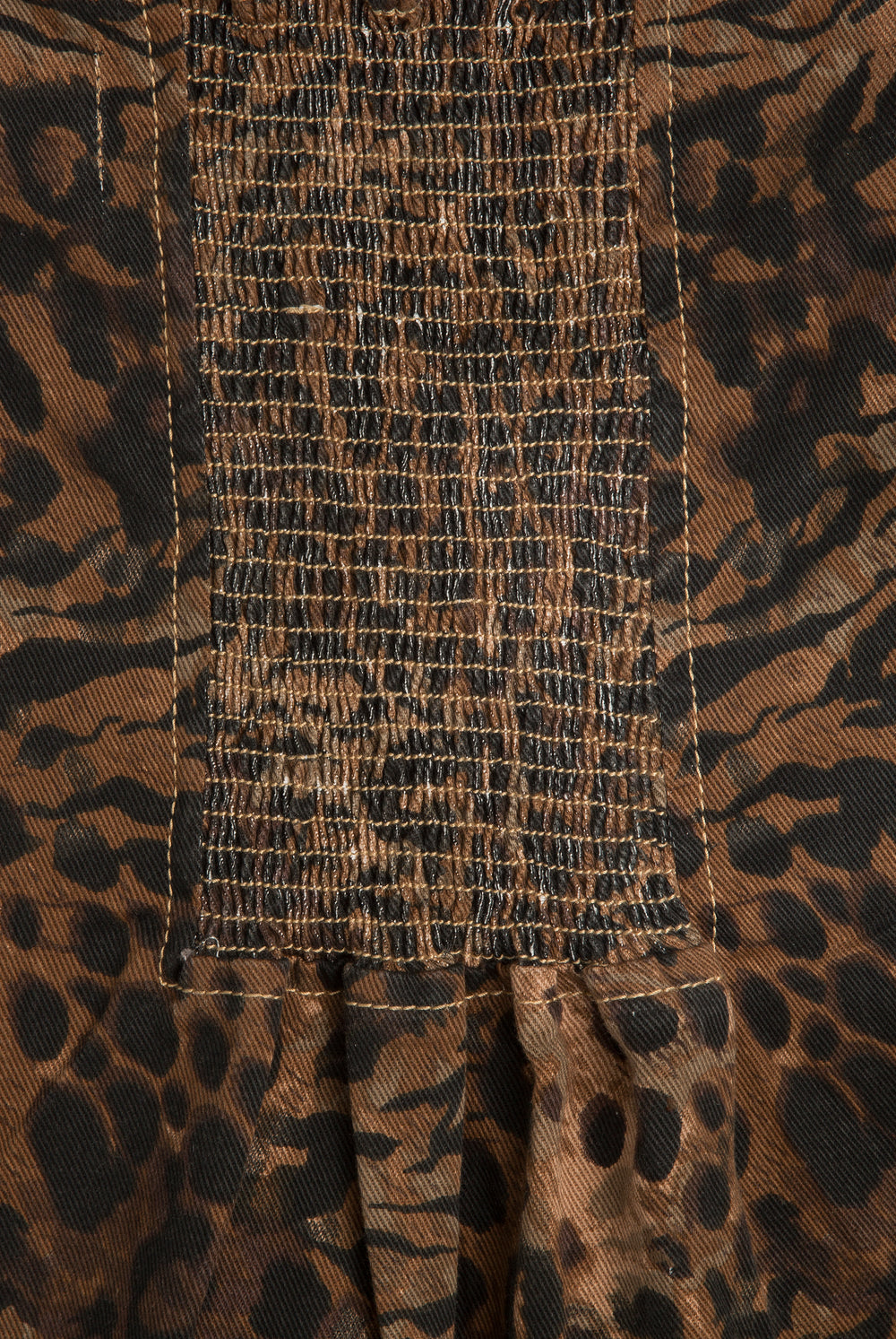 Displays the Animal 'Juicy' branded denim bandeau mini dress featuring close up on the details 