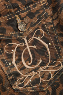 Displays the Animal 'Juicy' branded low rise flared jeans featuring the juicy Couture logo branding 