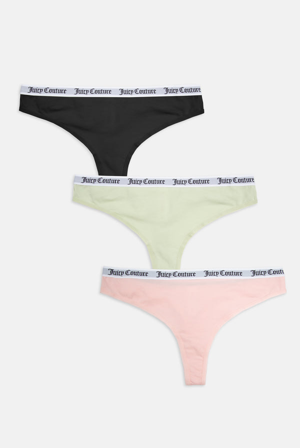 MULTI PACK OF 3 COTTON BRANDED WAISTBAND THONGS