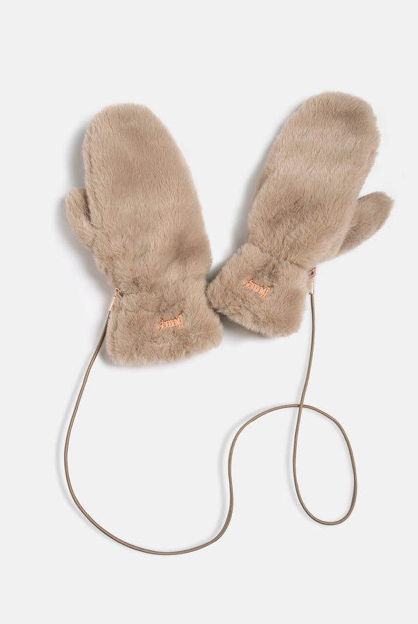 WARM TAUPE FUR MITTENS