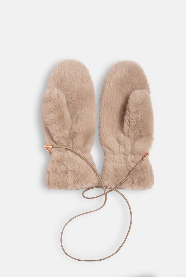 WARM TAUPE FUR MITTENS