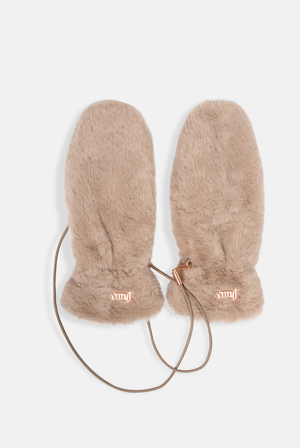 WARM TAUPE FUR MITTENS