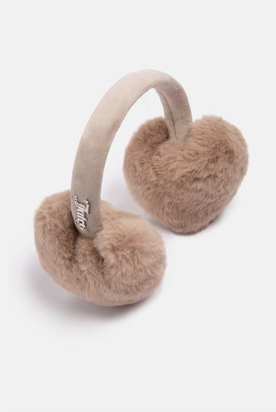 WARM TAUPE FAUX FUR HEART EAR MUFFS