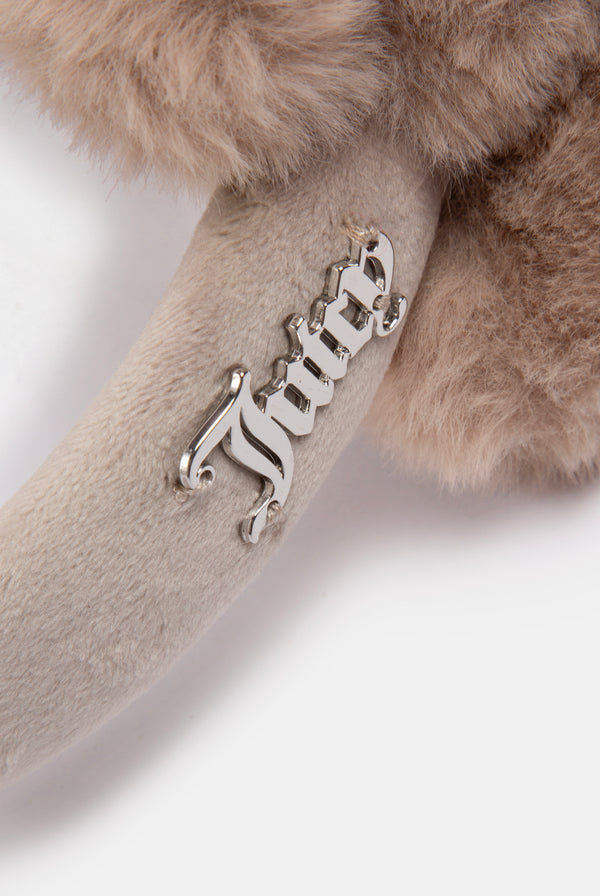 WARM TAUPE FAUX FUR HEART EAR MUFFS