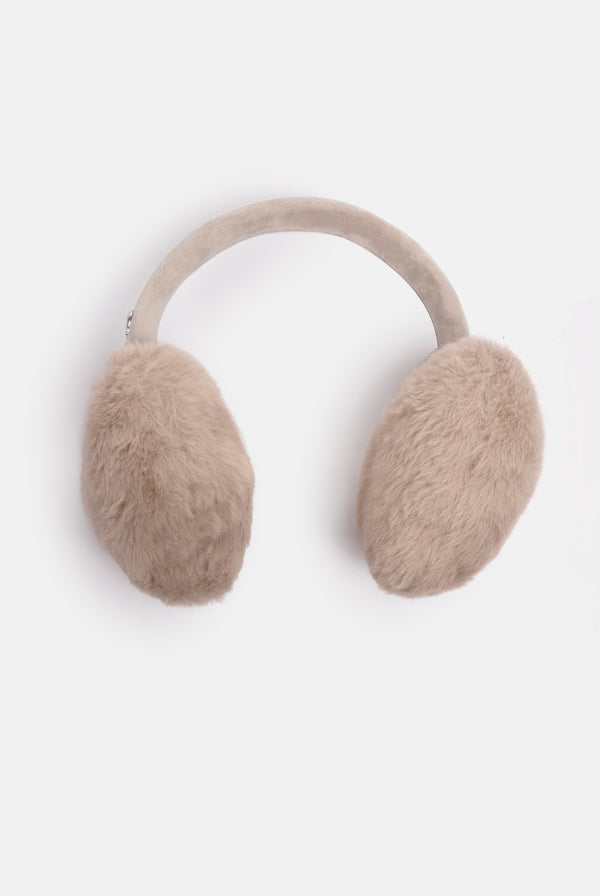 WARM TAUPE FAUX FUR HEART EAR MUFFS