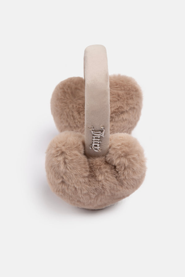 WARM TAUPE FAUX FUR HEART EAR MUFFS