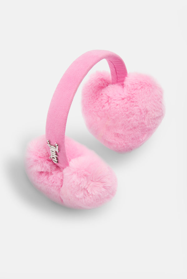 BEGONIA PINK HEART FAUX FUR EAR MUFFS