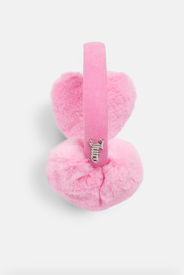 BEGONIA PINK HEART FAUX FUR EAR MUFFS