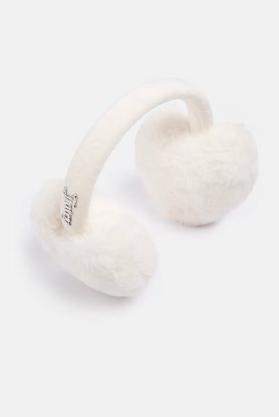 CREAM HEART FAUX FUR EAR MUFFS
