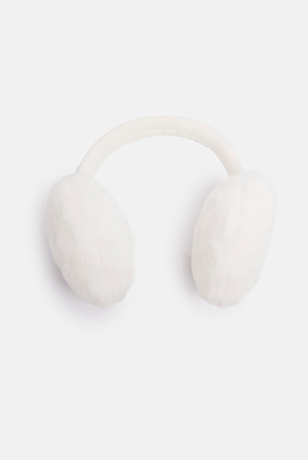 CREAM HEART FAUX FUR EAR MUFFS