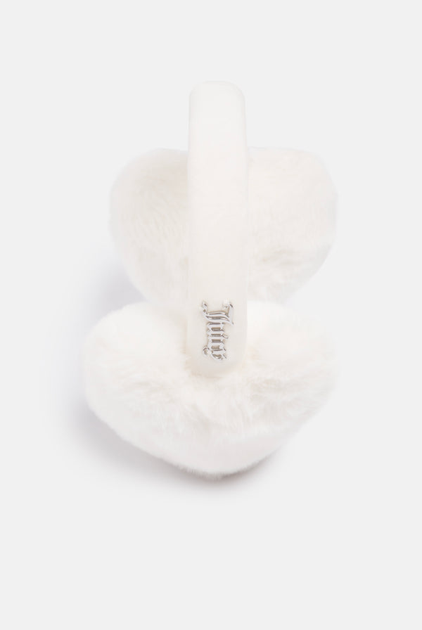 CREAM HEART FAUX FUR EAR MUFFS