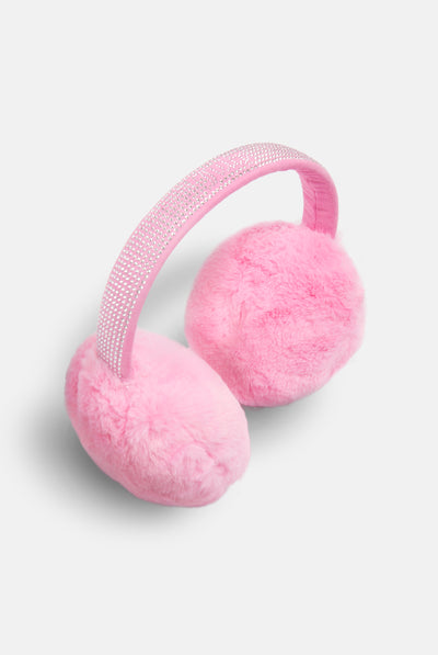 BEGONIA PINK DIAMANTE FAUX FUR EAR MUFFS