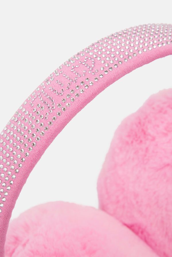 BEGONIA PINK DIAMANTE FAUX FUR EAR MUFFS