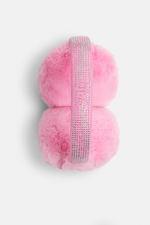 BEGONIA PINK DIAMANTE FAUX FUR EAR MUFFS